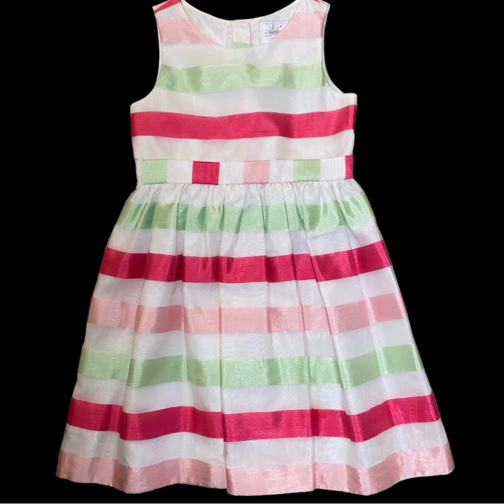 Gymboree All Dressed Up Fully Lined White Pink Green Stripes Party Dress Size 6